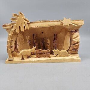 Olive Wood Nativity The cave of Jesus Birth Handmade Bethlehem Carved